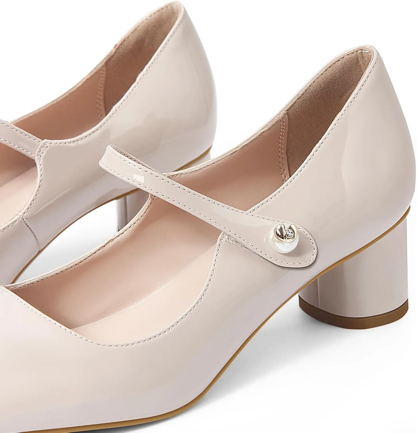 MUCCCUTE Mary Jane Shoes Women Chunky Block Heels Pumps Closed Toe Comfortable Patent Leather Work Dress Shoes