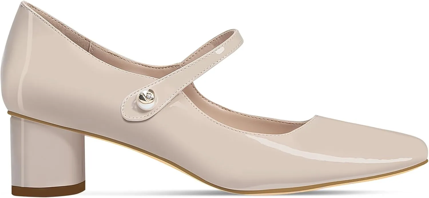 MUCCCUTE Mary Jane Shoes Women Chunky Block Heels Pumps Closed Toe Comfortable Patent Leather Work Dress Shoes