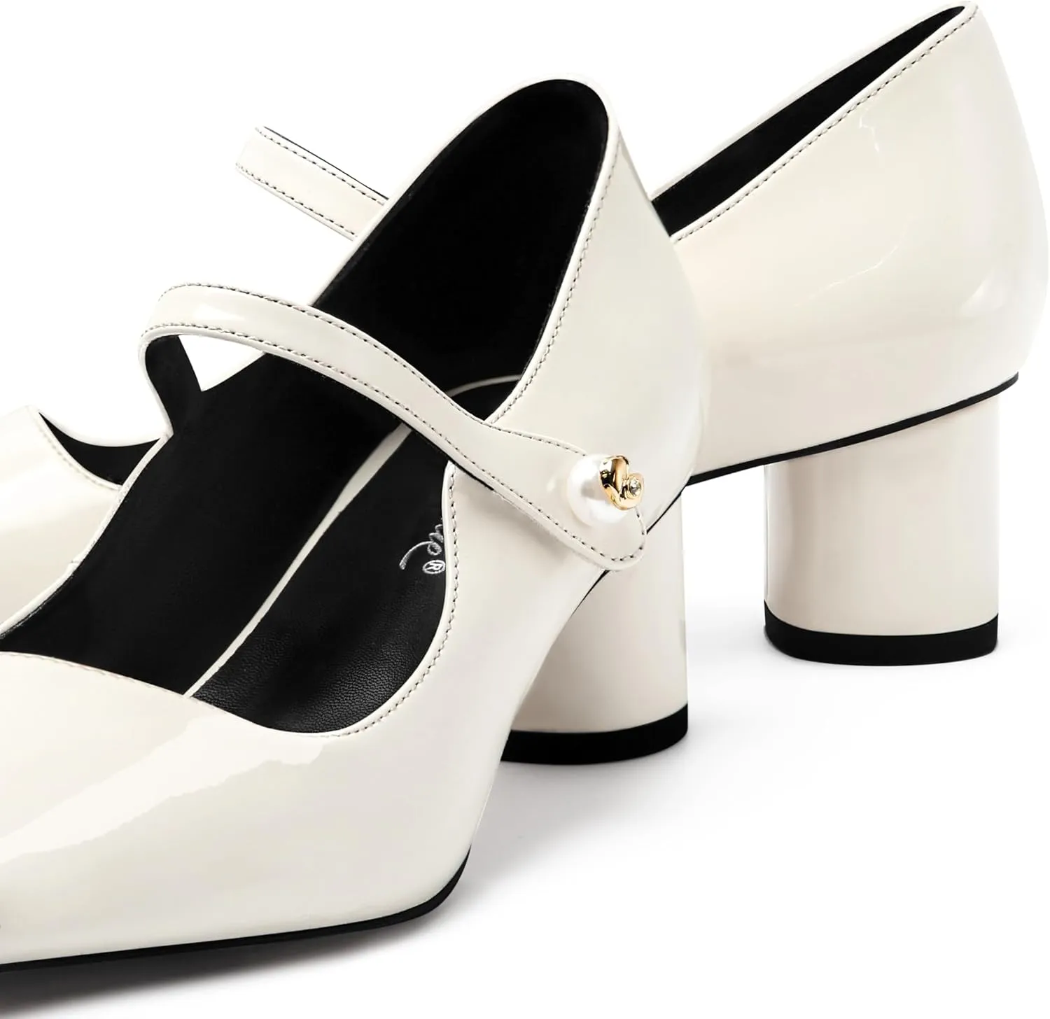 MUCCCUTE Mary Jane Shoes Women Chunky Block Heels Pumps Closed Toe Comfortable Patent Leather Work Dress Shoes