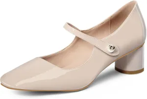 MUCCCUTE Mary Jane Shoes Women Chunky Block Heels Pumps Closed Toe Comfortable Patent Leather Work Dress Shoes
