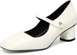 MUCCCUTE Mary Jane Shoes Women Chunky Block Heels Pumps Closed Toe Comfortable Patent Leather Work Dress Shoes