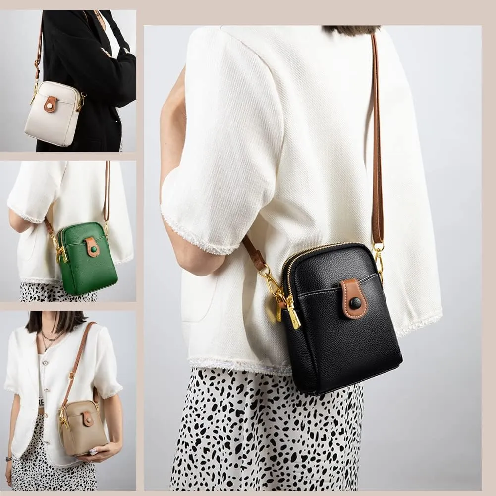 Mudono Small Crossbody Bag for Women Genuine Leather Cell Phone Purse Lightweight Shoulder Bag Vintage Daily Wallet Bag