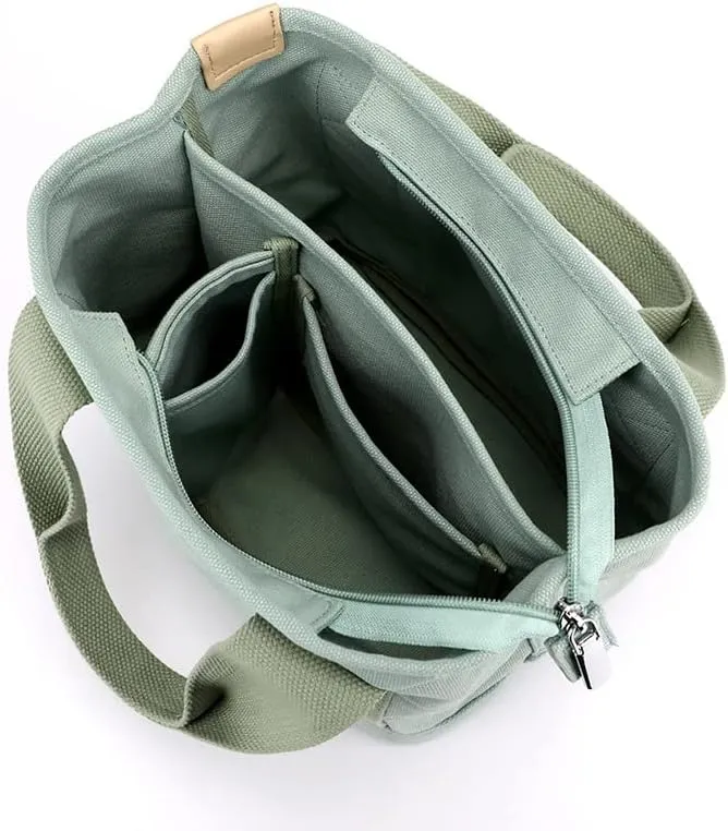Multi-Compartment Canvas Tote Bag, Large Capacity for Umbrella/Phone/Wallet/Perfume, Minimalist & Portable
