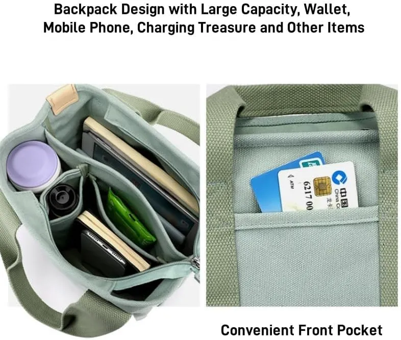 Multi-Compartment Canvas Tote Bag, Large Capacity for Umbrella/Phone/Wallet/Perfume, Minimalist & Portable