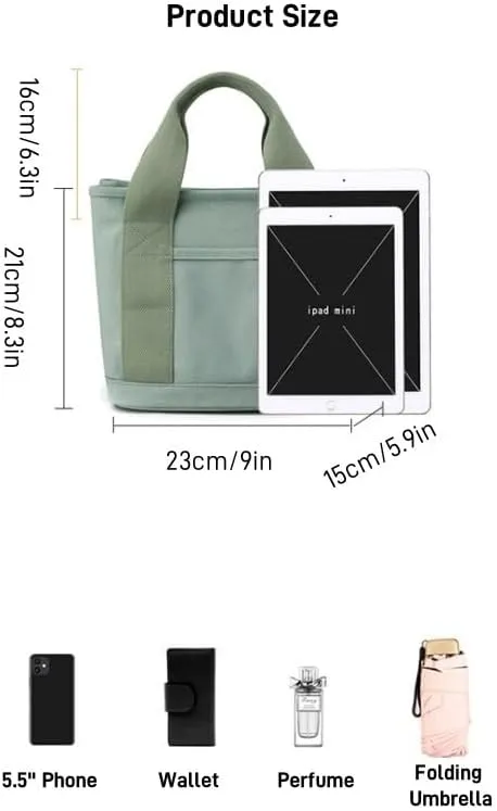 Multi-Compartment Canvas Tote Bag, Large Capacity for Umbrella/Phone/Wallet/Perfume, Minimalist & Portable
