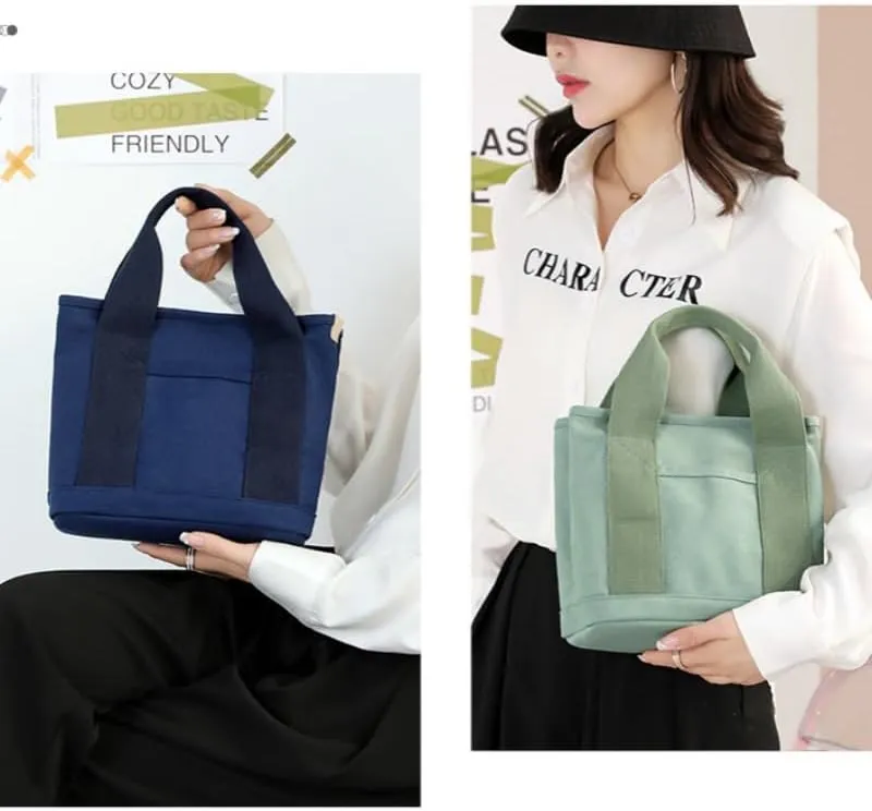 Multi-Compartment Canvas Tote Bag, Large Capacity for Umbrella/Phone/Wallet/Perfume, Minimalist & Portable