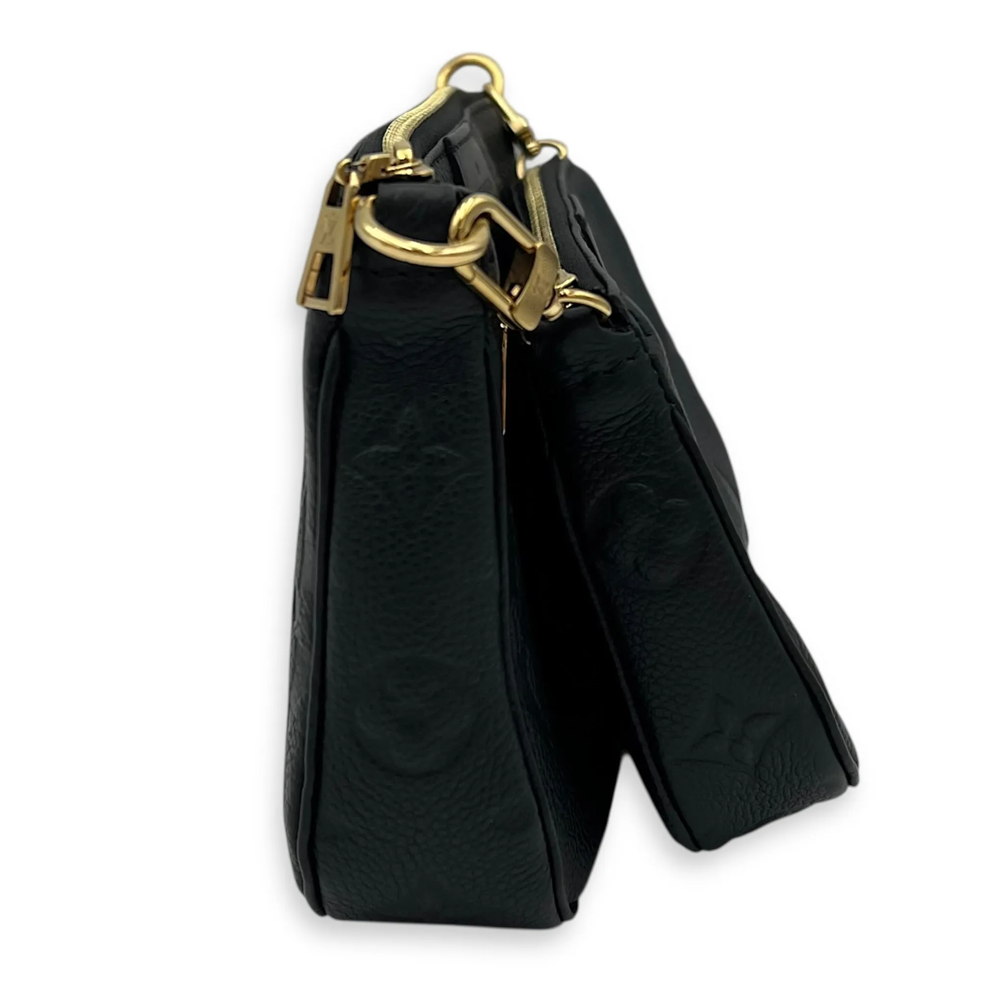 Multi-Pochette Accessoires Black Crossbody Bag in Empreinte Leather, Gold hardware