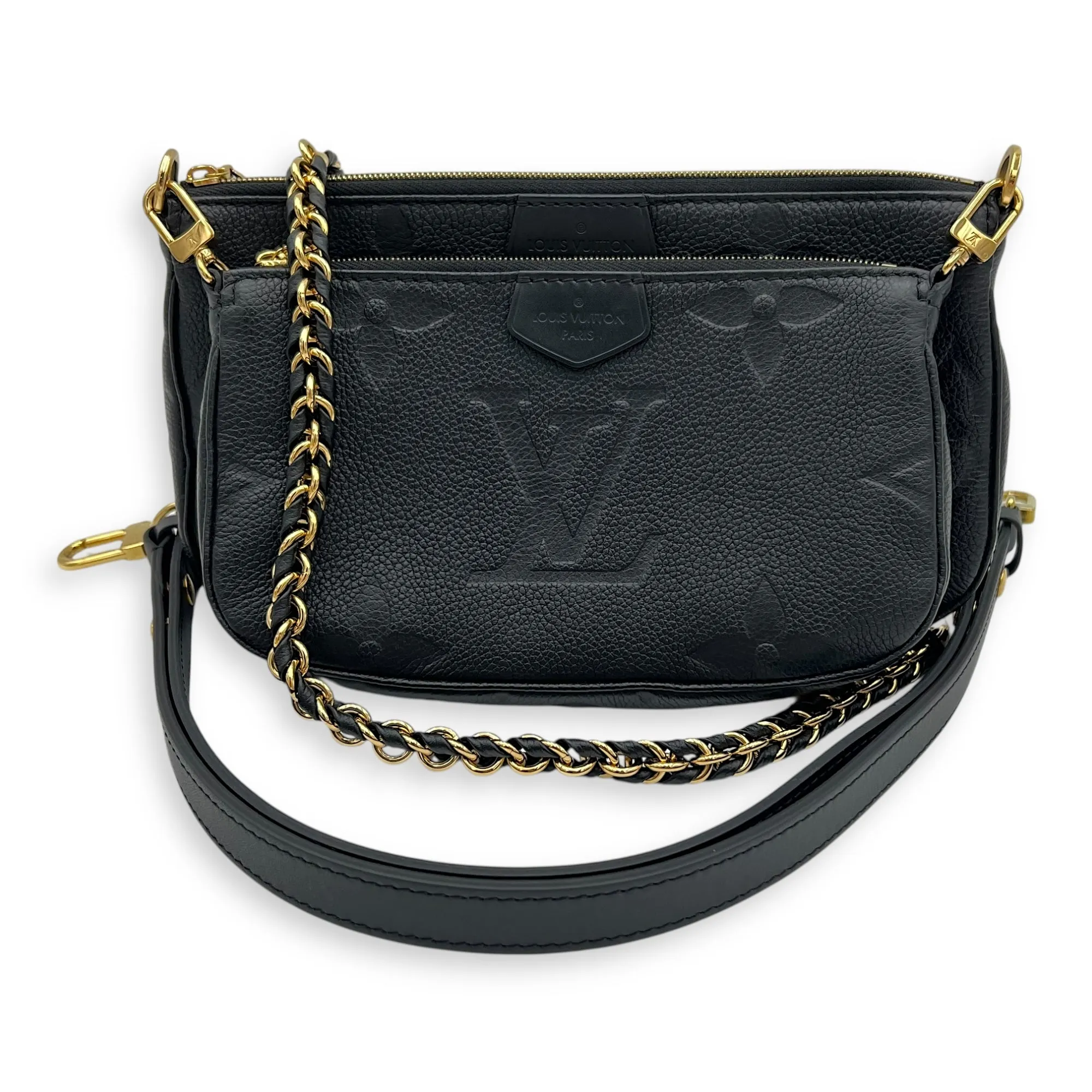 Multi-Pochette Accessoires Black Crossbody Bag in Empreinte Leather, Gold hardware