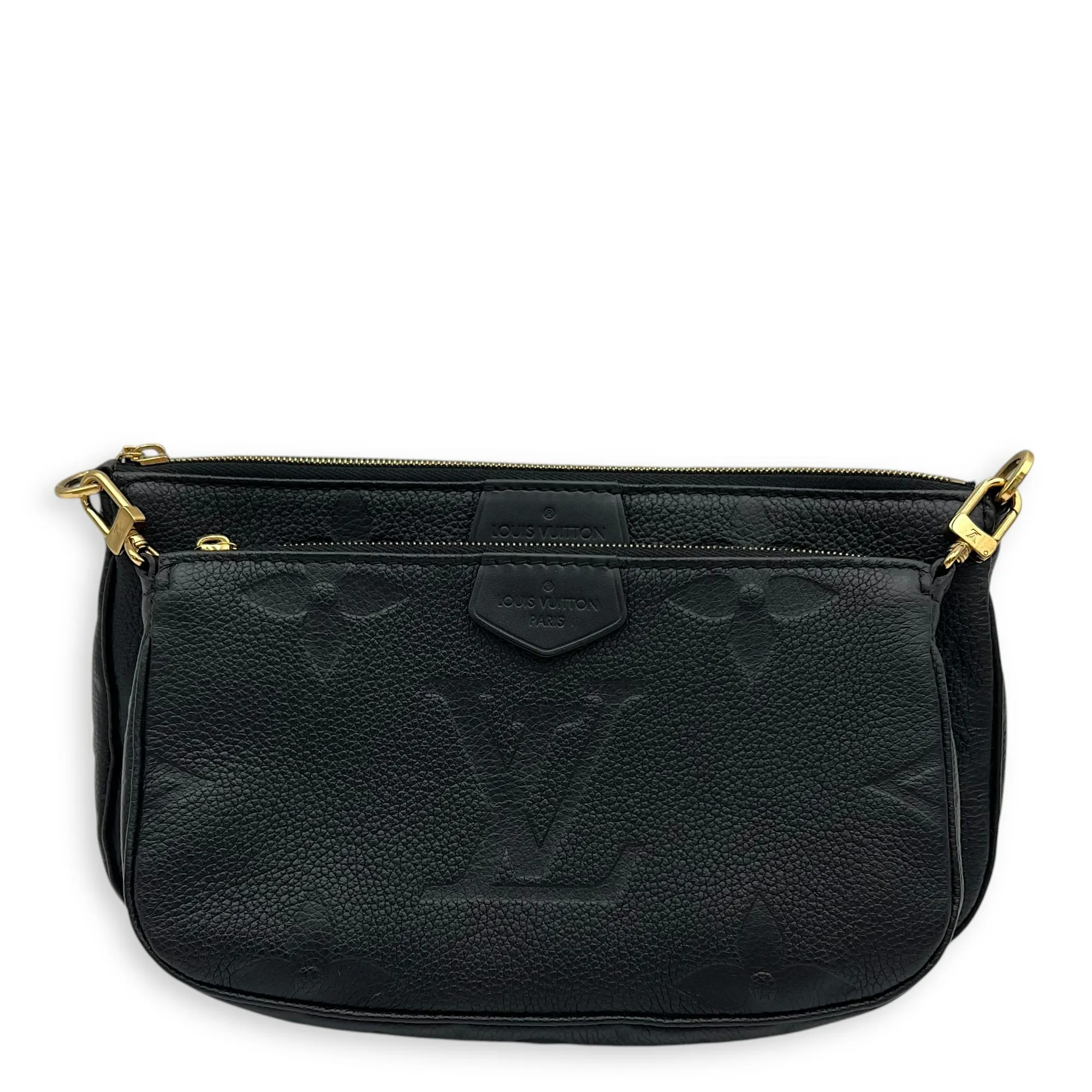 Multi-Pochette Accessoires Black Crossbody Bag in Empreinte Leather, Gold hardware