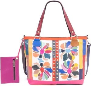 Multicolored Floral Pattern Tote Handbags Leather Shoulder Crossbody Bags for Ladies Patchwork Colorful backpack