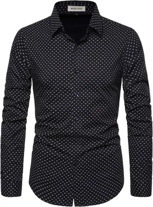 MUSE FATH Men's Printed Cotton Casual Long Sleeve Regular Fit Dress Shirt