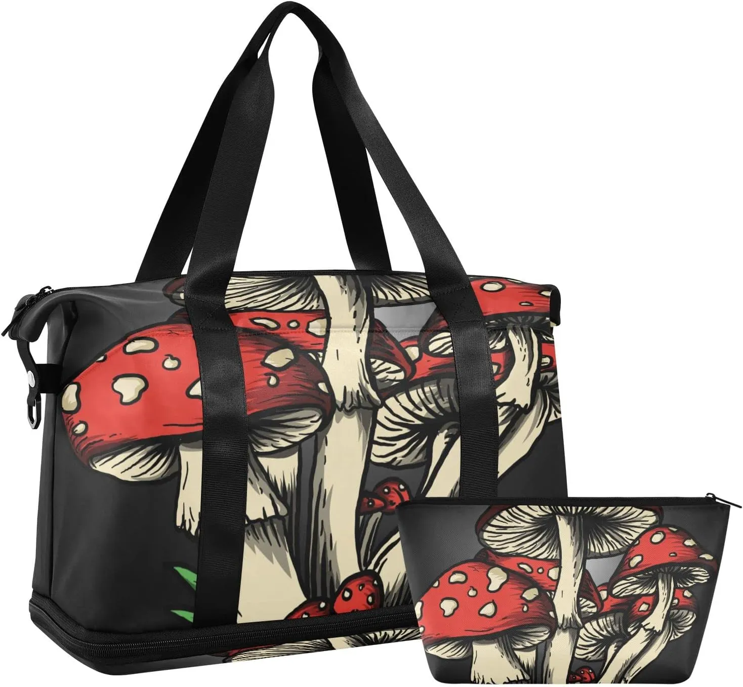 Mushroom Duffel Gym Bag for Women Sports Travel Duffel Bag Travel Tote Bag with Trolley Sleeve Beach Yoga Overnight Luggage for Travel Sports