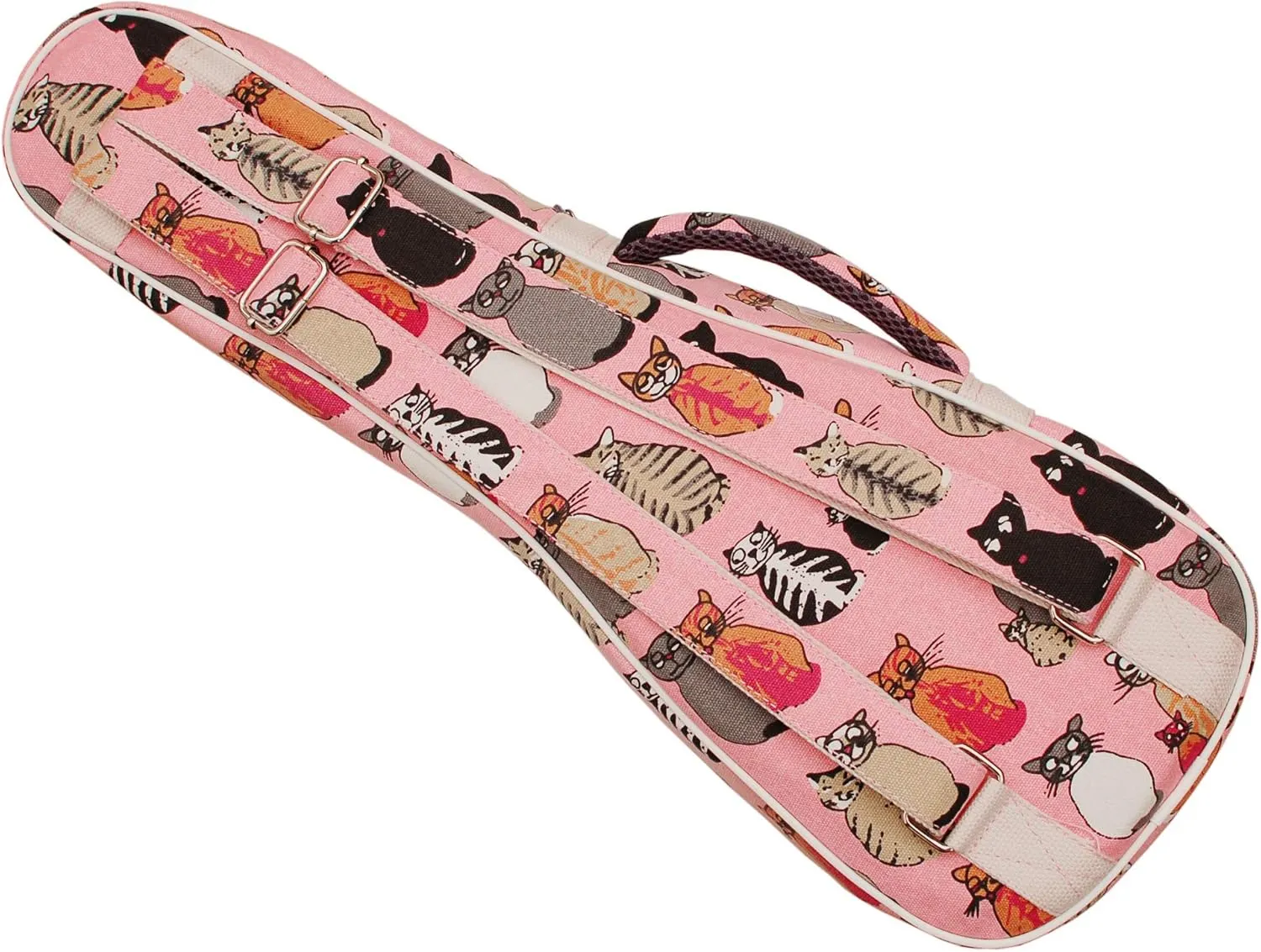 MUSIC FIRST Canvas MISS CAT ukulele case ukulele bag, Double Shoulder Straps, Original Design (Fit for 23~24 inch Concert Ukulele, Double Shoulder Straps)