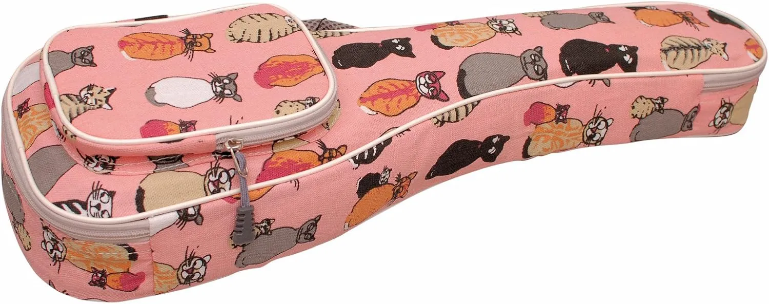 MUSIC FIRST Canvas MISS CAT ukulele case ukulele bag, Double Shoulder Straps, Original Design (Fit for 23~24 inch Concert Ukulele, Double Shoulder Straps)