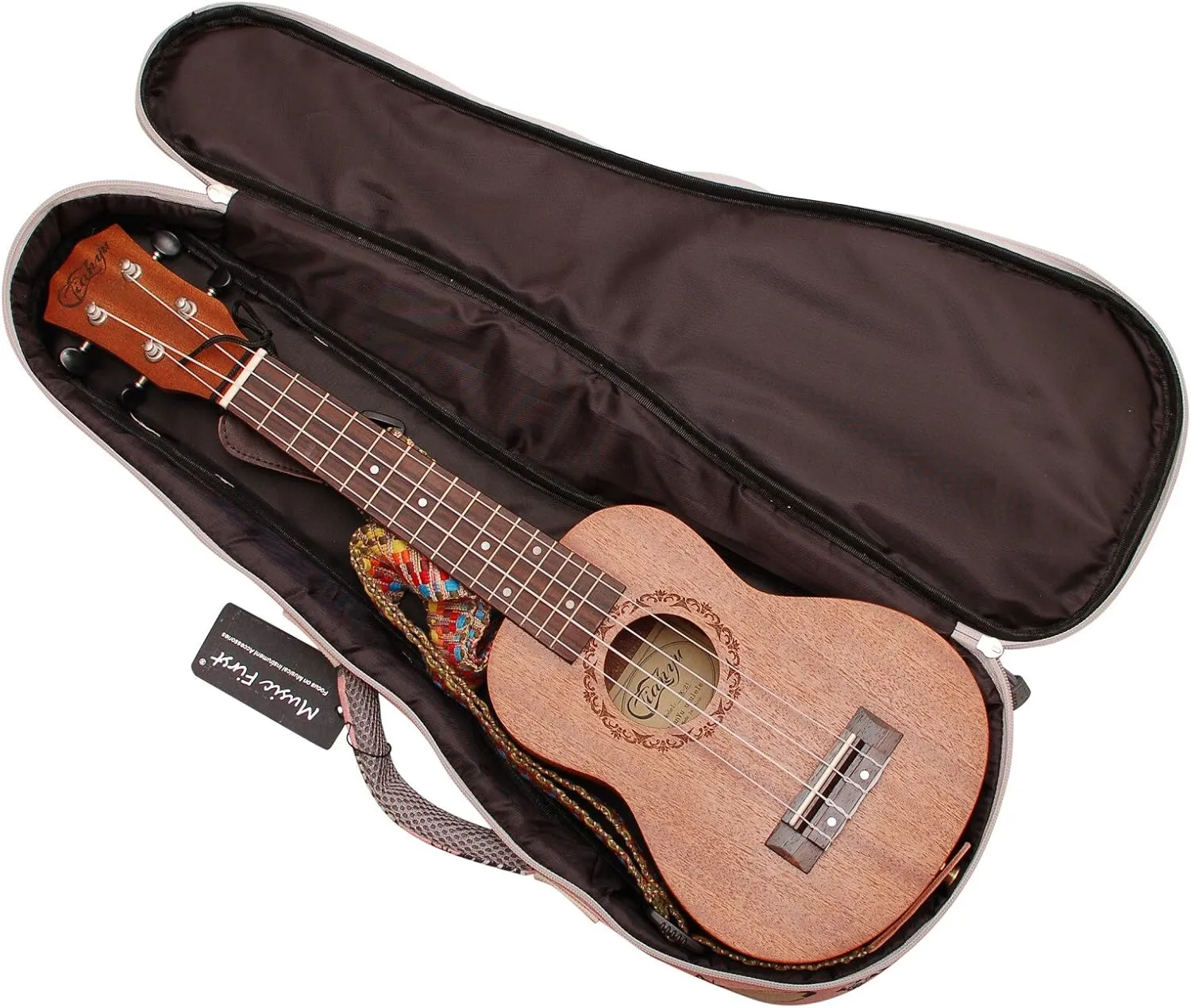 MUSIC FIRST Canvas MISS CAT ukulele case ukulele bag, Double Shoulder Straps, Original Design (Fit for 23~24 inch Concert Ukulele, Double Shoulder Straps)