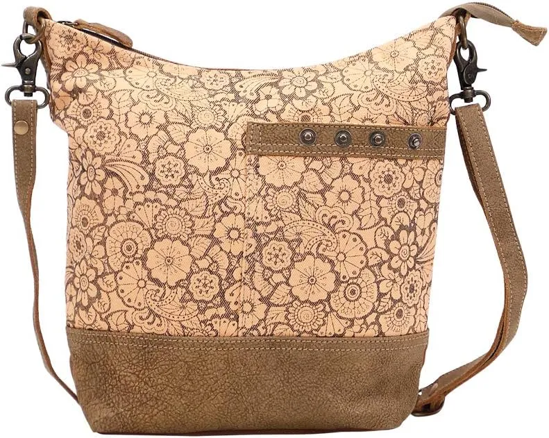 Myra Bag Apricot Upcycled Canvas & Leather Shoulder Bag S-1449