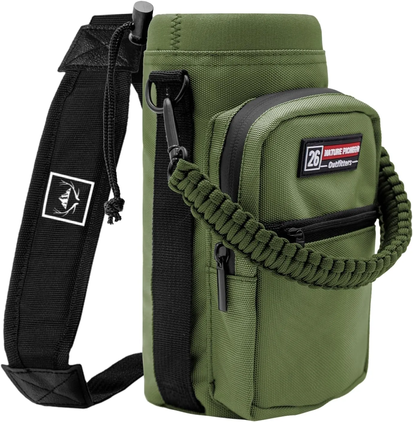 NATURE PIONEOR Water Bottle Carrier with Adjustable Strap - Insulated Sleeve Pouch Water Bottle Holder Bag with Paracord Handle & 2 Storage Pockets for 18/24/25/26/32/36/40/46oz, Hiking, Camping, Gym