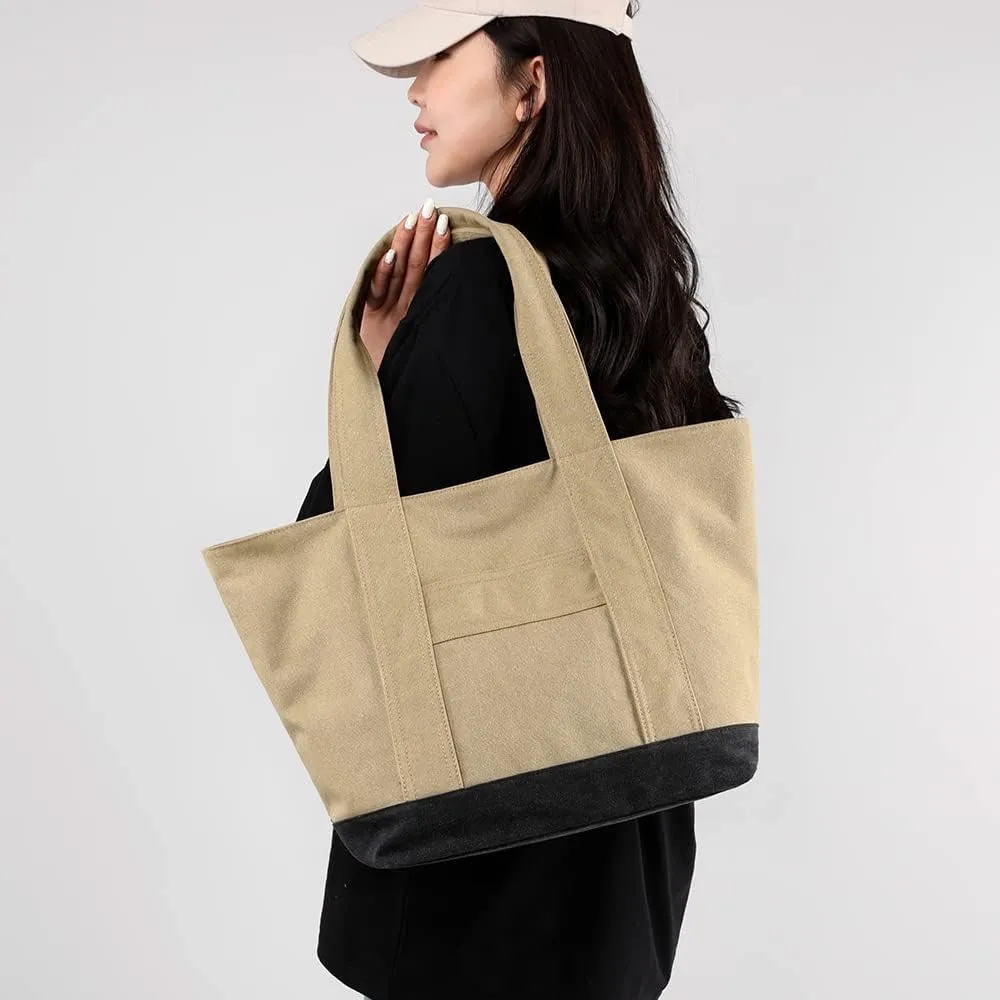natyrlpog Canvas Tote Bag for Women A4 Large Capacity Handbag with Zipper Shoulder Hobo Bag for Shopping Travel Work
