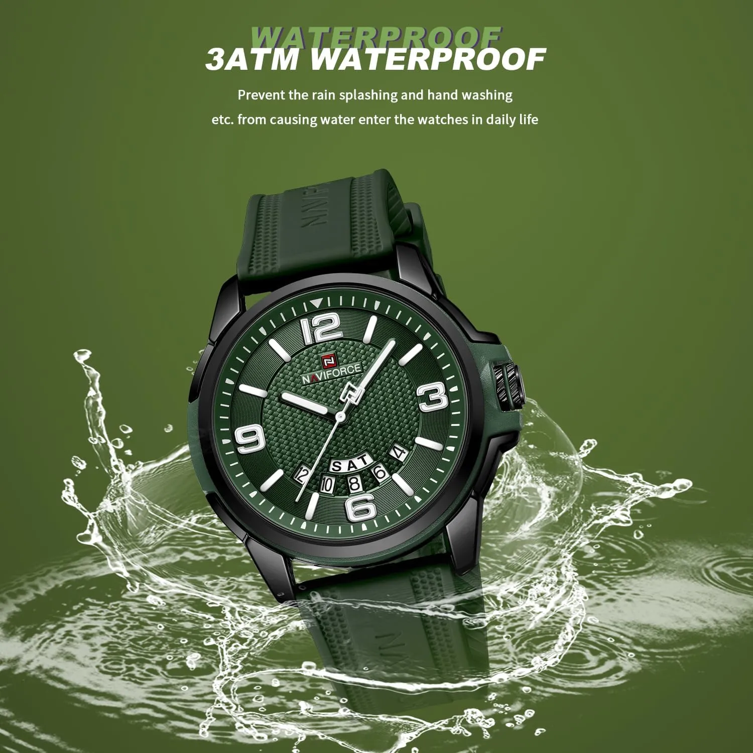 NAVIFORCE Waterproof Watch for Men Women, Analog Auto Date Military Sports Unisex Wristwatch,Silicone Strap
