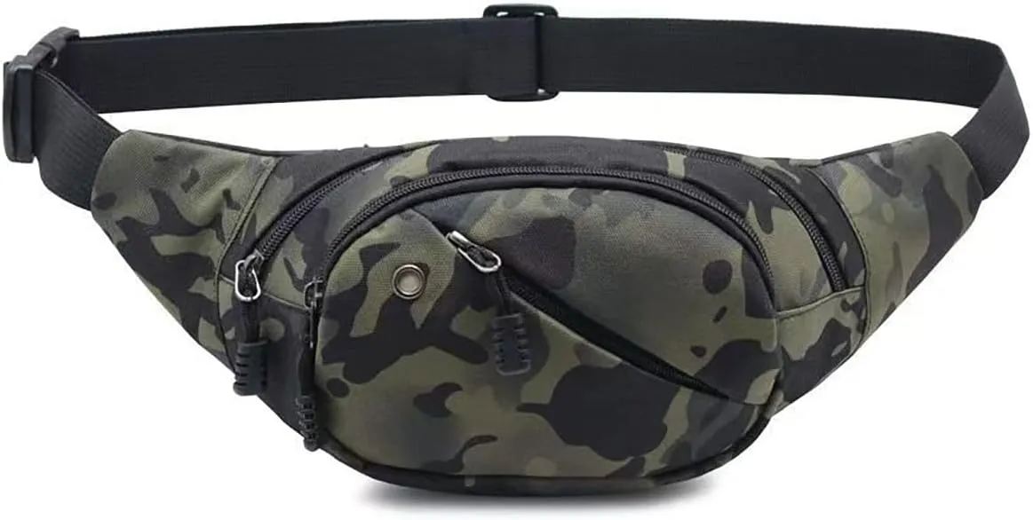 NCDUANSAN Men's running multifunctional wear-resistant waist bag, casual chest bag, large capacity, camouflage sports bag (green)