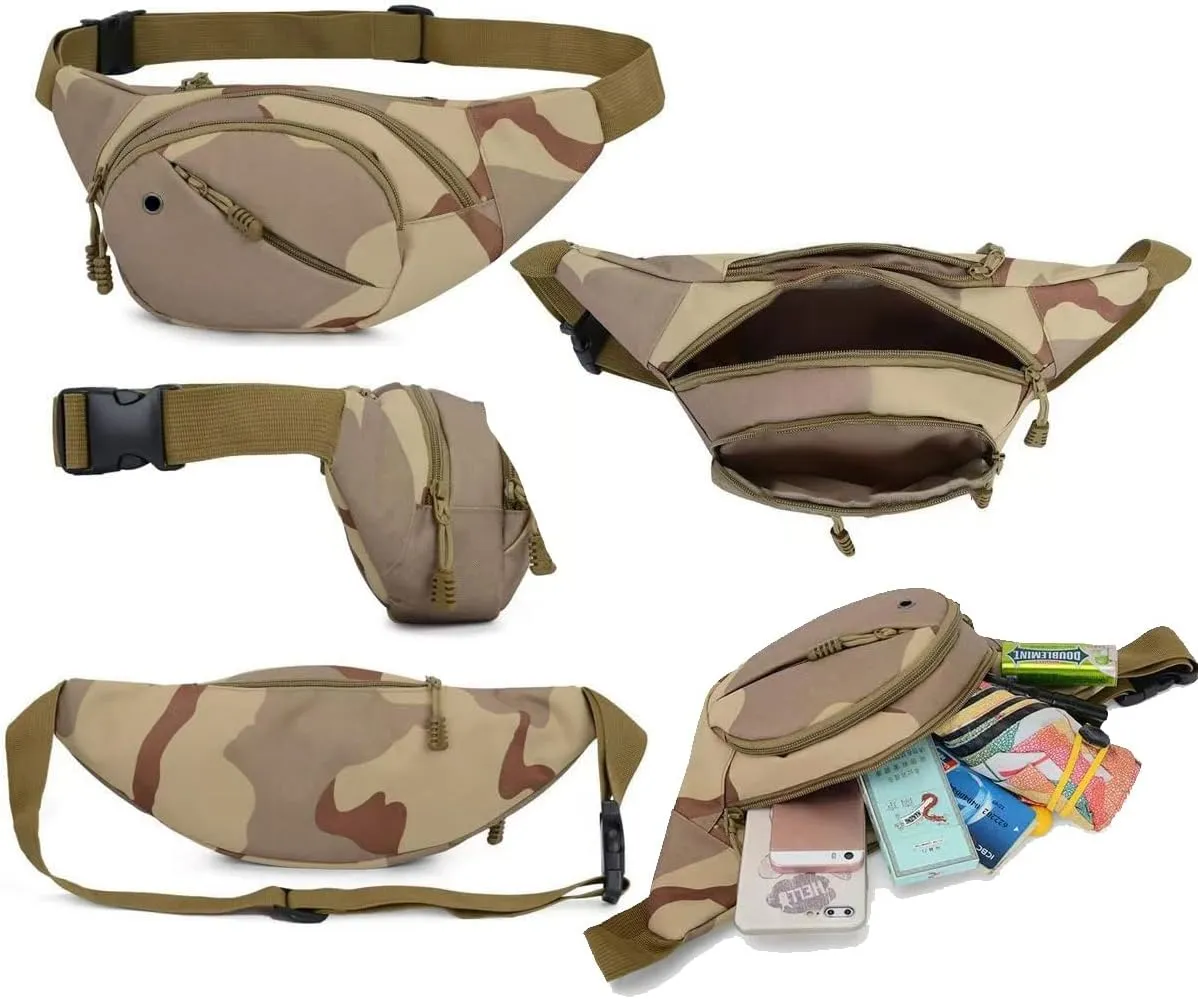 NCDUANSAN Men's running multifunctional wear-resistant waist bag, casual chest bag, large capacity, camouflage sports bag (grey)