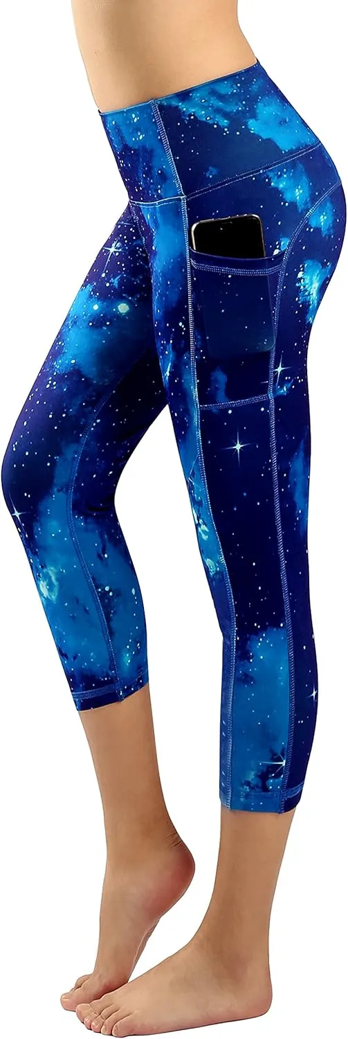 Neonysweets Womens Printed Tummy Control Yoga Workout Leggings Pocket