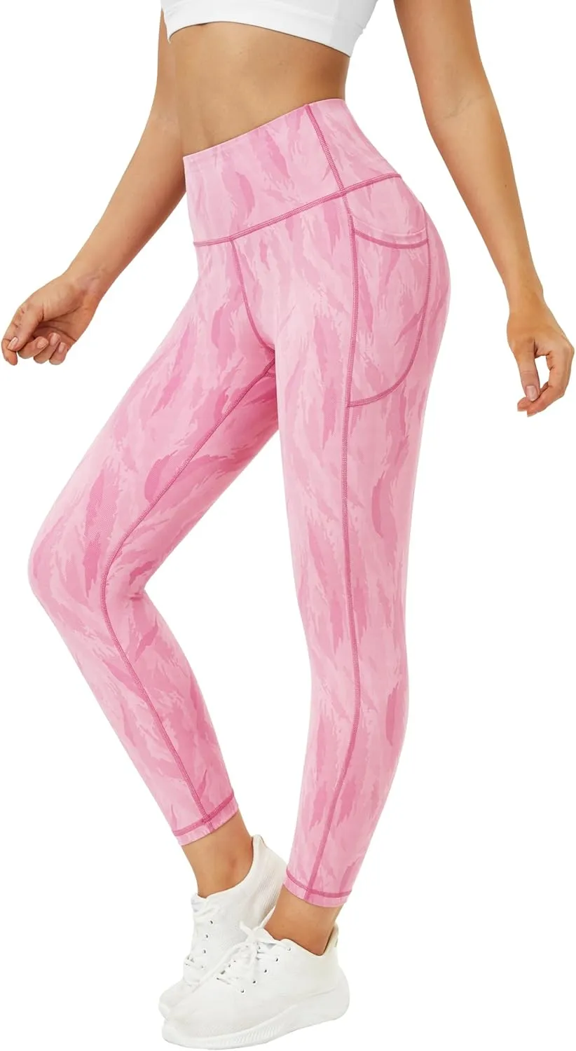 Neonysweets Womens Printed Tummy Control Yoga Workout Leggings Pocket