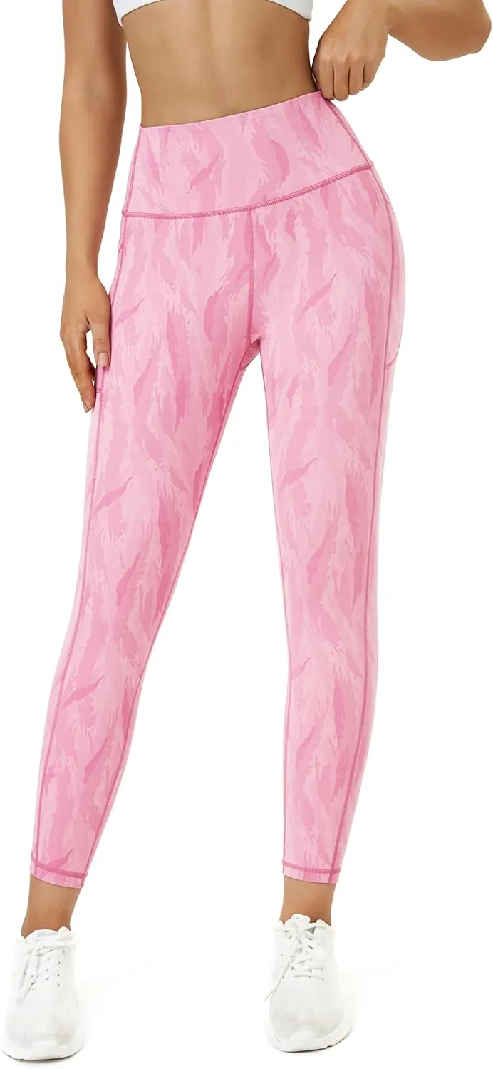 Neonysweets Womens Printed Tummy Control Yoga Workout Leggings Pocket
