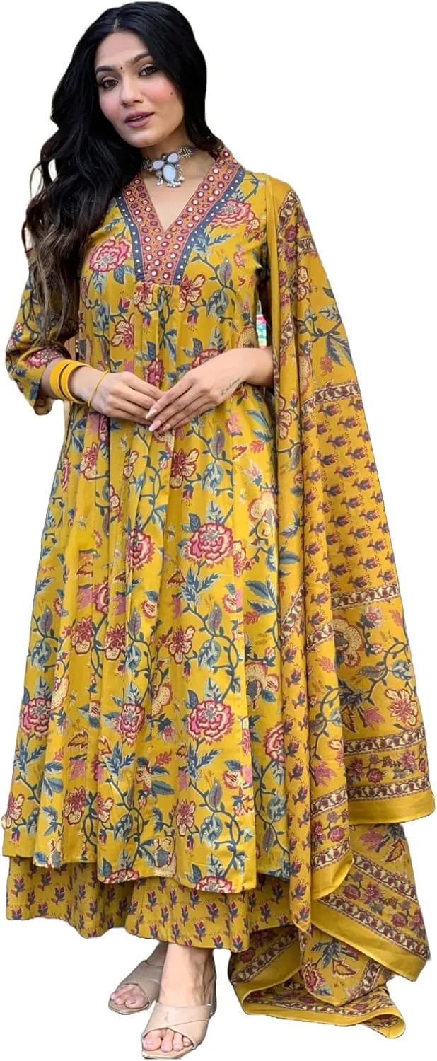 New Women's Anarkali Printed Kurta with Palazzo