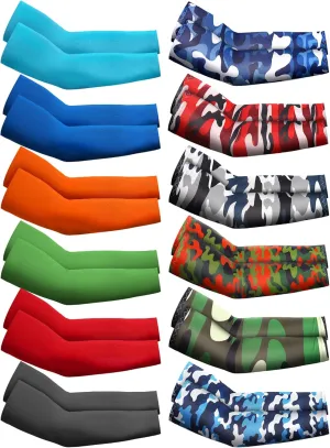 Newcotte 12 Pairs Arm Sleeves for Kids Compression Football Baseball Youth UV Protection Breathable Cooling Sleeve