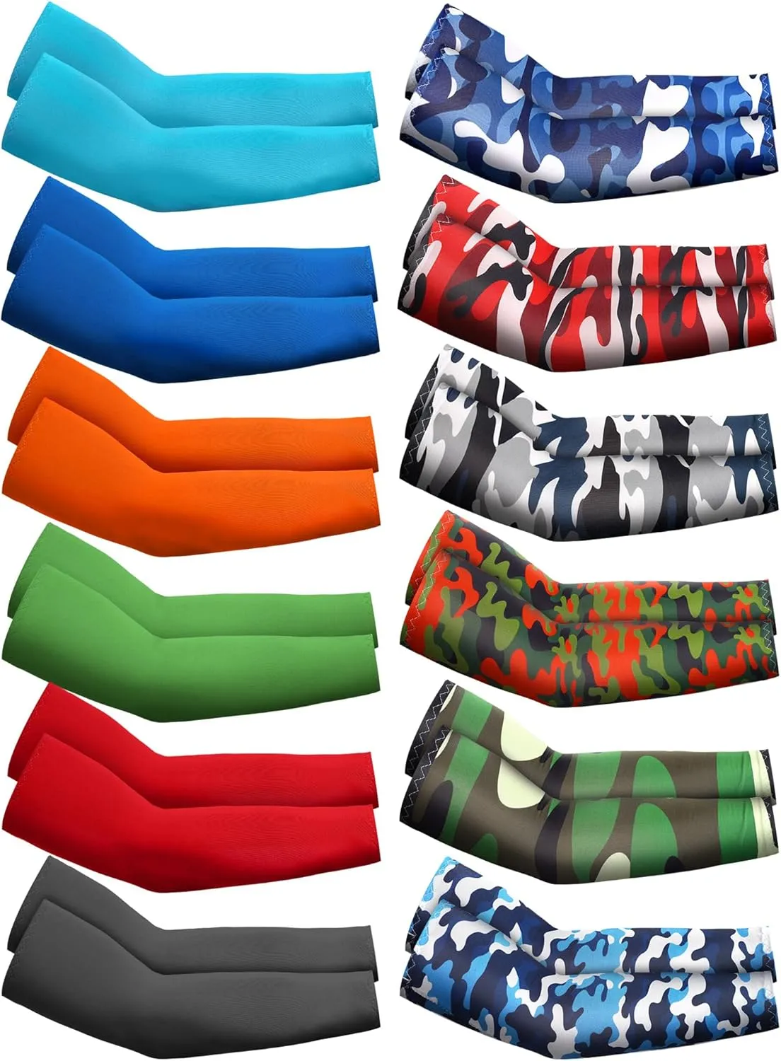 Newcotte 12 Pairs Arm Sleeves for Kids Compression Football Baseball Youth UV Protection Breathable Cooling Sleeve