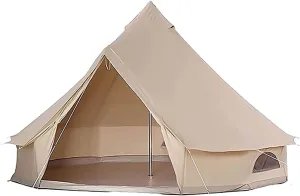 NIEH Outdoor Bell Tents Large Canvas Glamping Yurt Tent with Zipped Groundsheet and Chimney for Family Camping Hiking Hunting Party Shelter, 3/4/5/6m Beautiful Scenery