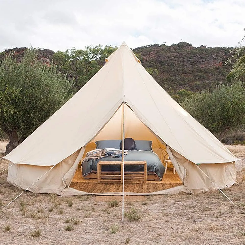 NIEH Pyramid Round Bell Tent Canvas Yurt Tent with Zipped Groundsheet, 4 Season Large Family Teepee Tents for Family Outdoor Camping, Diameter /4M/5M/6M Cotton/Canvas