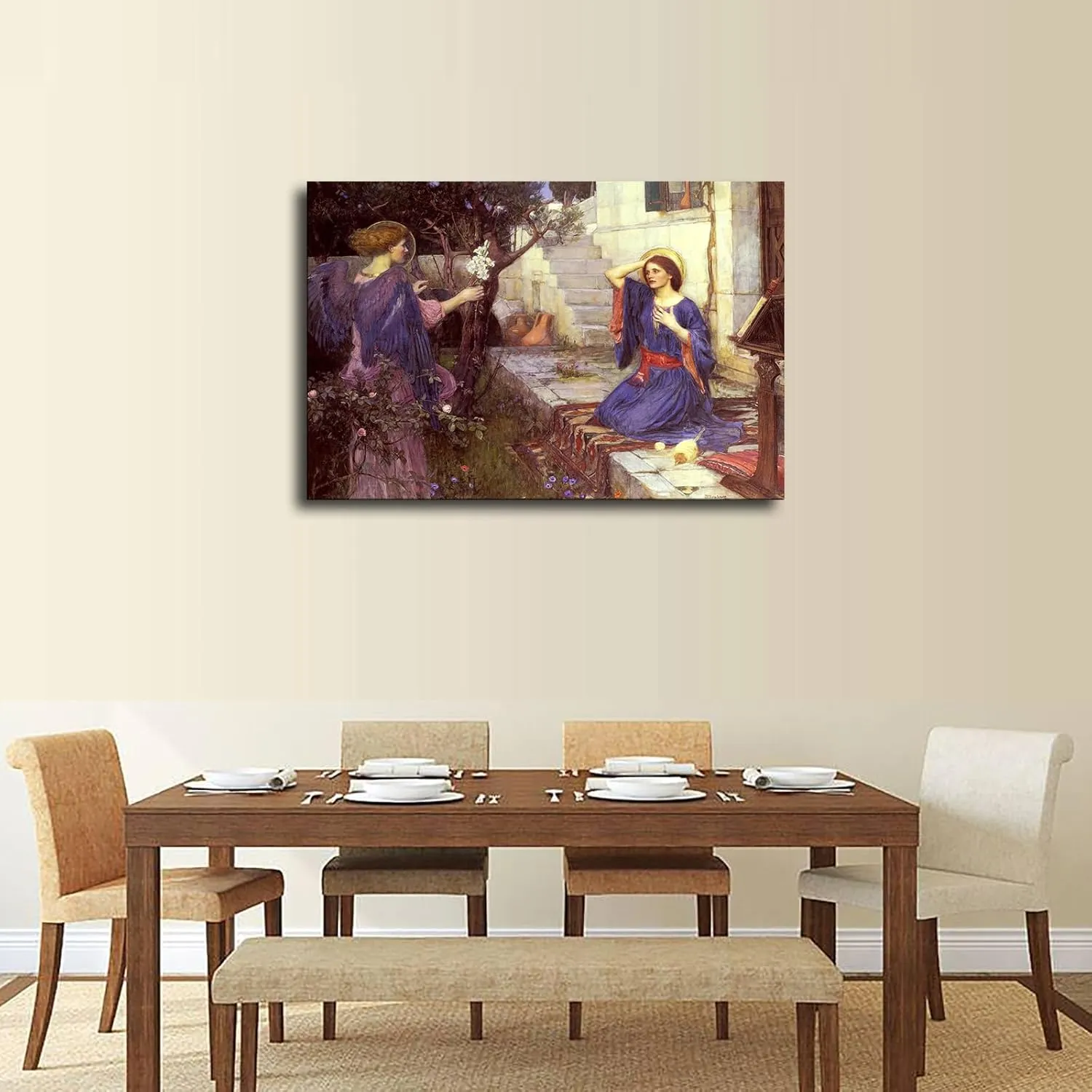 NikkOh The Annunciation - John William Waterhouse Poster Canvas Painting Wall Art Picture Gift Bedroom Home Aesthetic Decoration (Unframed,16×24inch)