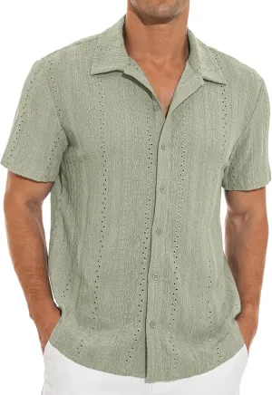 NITAGUT Men's Short Sleeve Shirts Casual Button Down Shirts Vacation Beach Summer Hollow Out Tops