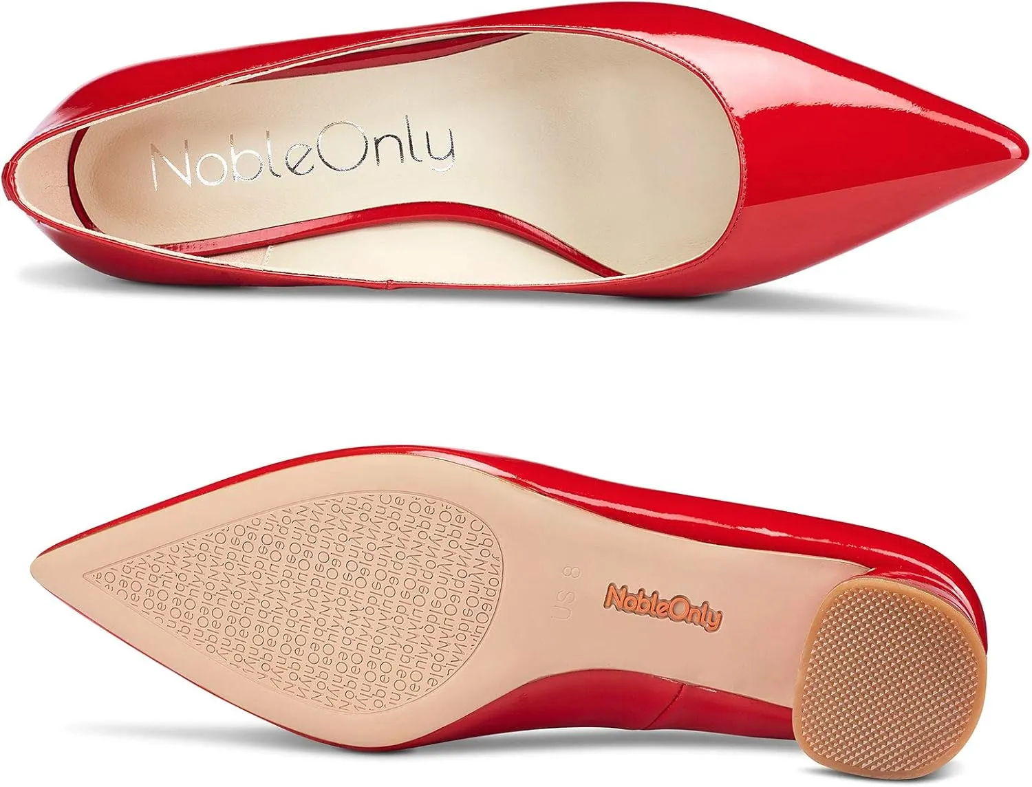 NobleOnly Womens Chunky Mid-Heels Pointed Toe Pumps Leather Lining Business Office Classic Shoes 5 CM Block Heels