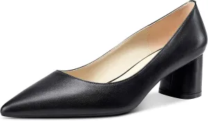 NobleOnly Womens Chunky Mid-Heels Pointed Toe Pumps Leather Lining Business Office Classic Shoes 5 CM Block Heels