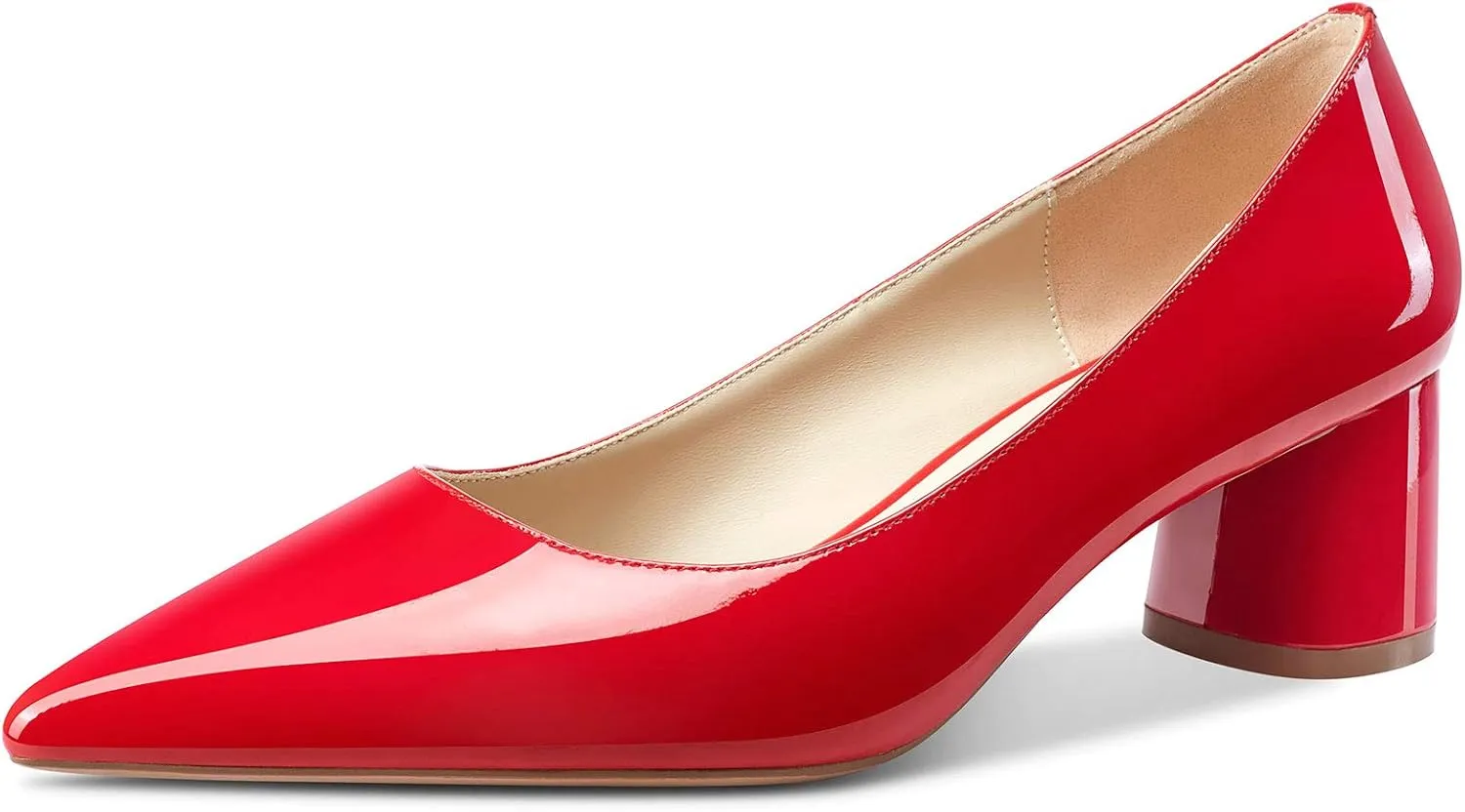 NobleOnly Womens Chunky Mid-Heels Pointed Toe Pumps Leather Lining Business Office Classic Shoes 5 CM Block Heels