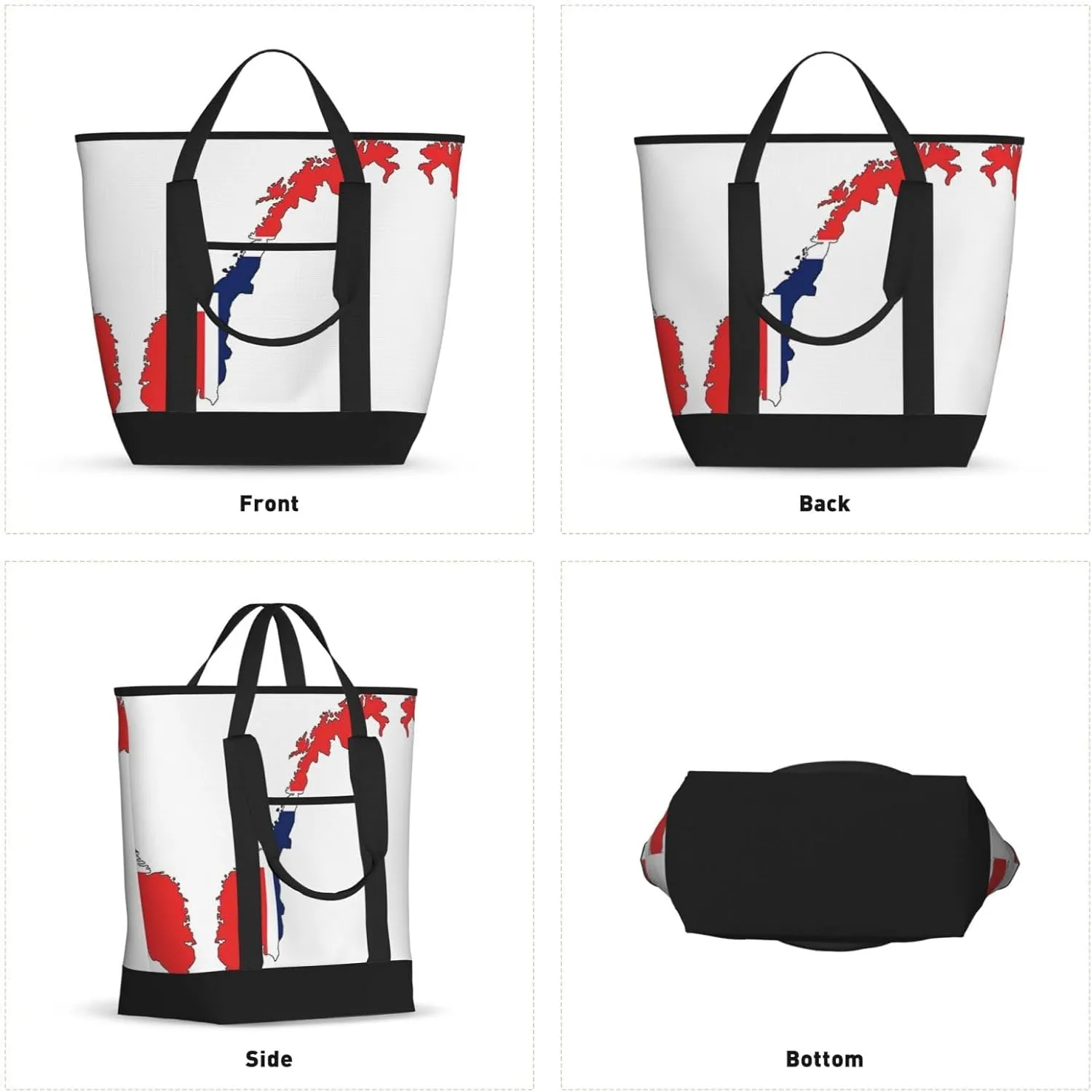 Norwegian Flag Map Beach bag suitable for women Large insulated grocery shopping bag with pocket zipper canvas handbag