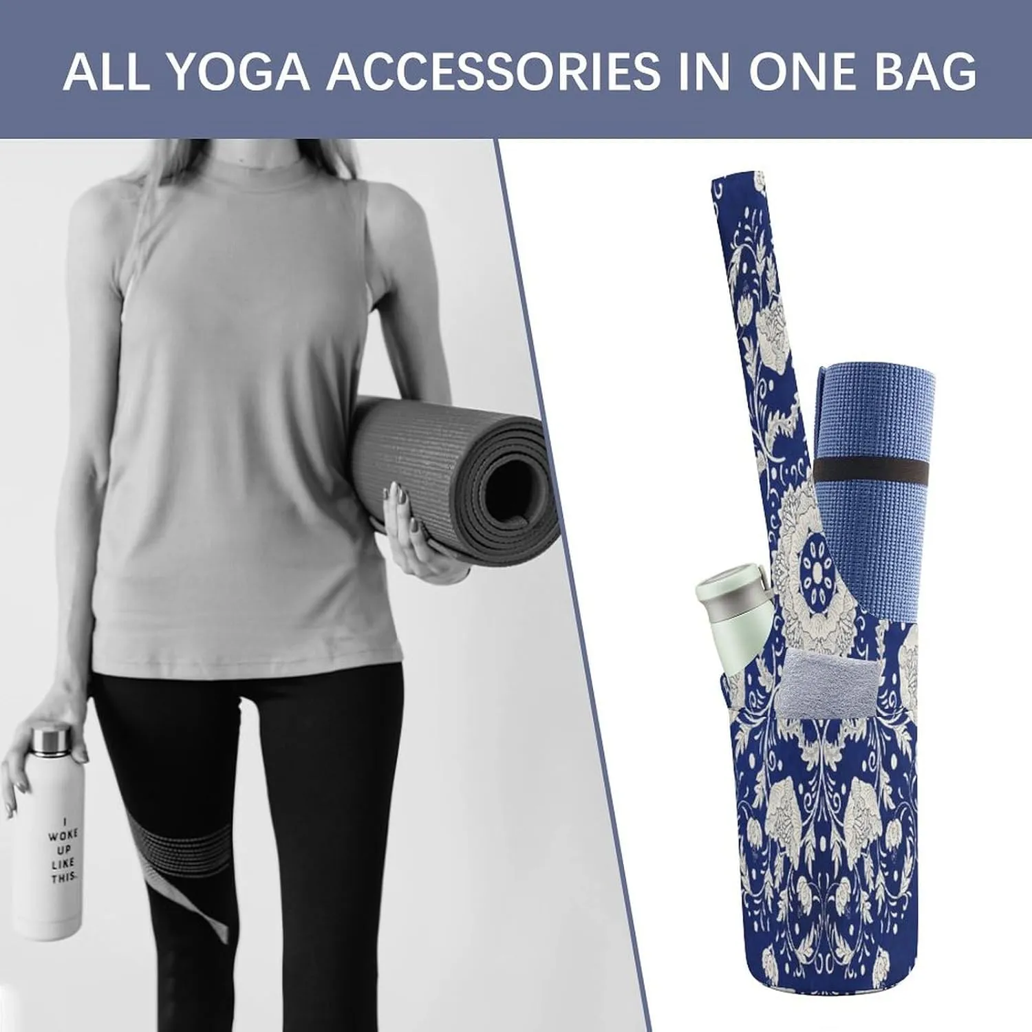 Nugier Yoga Mat Bag, Soft Canvas Storage Bag Fashion Mat Bag Pocket Shoulder Strap Clothes Dorm Organizer