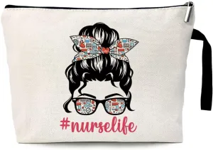 Nurse Life Funny Nurses Cosmetic Bag, for Travel Toiletry Zipper Storage Pouch Makeup Bag, Nurse Birthday Gifts, Nurse Graduation Gifts, Registered Nurse Appreciation Gifts, Nurses Day Gifts