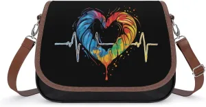 Nurses Tie-Dye Pulse Heart Women's Crossbody Bag Leather Tote Bag Shoulder Bag Handbag for Office Travel