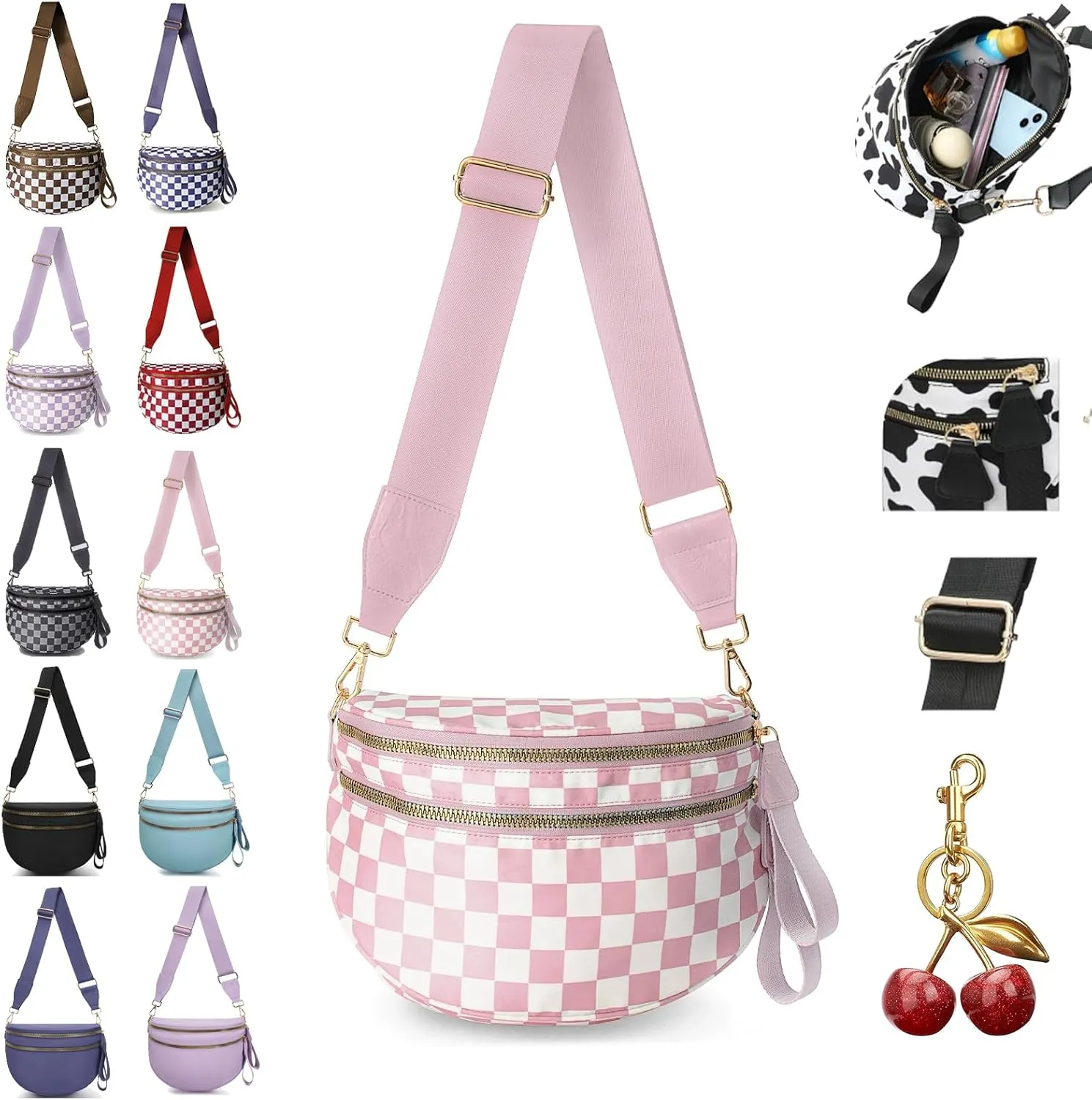 Nuvore Crossbody Bag, 2025 New Nuvore ComfortBag for Women, Spacious Stylish Checkered Bum Bag with Shoulder Strap