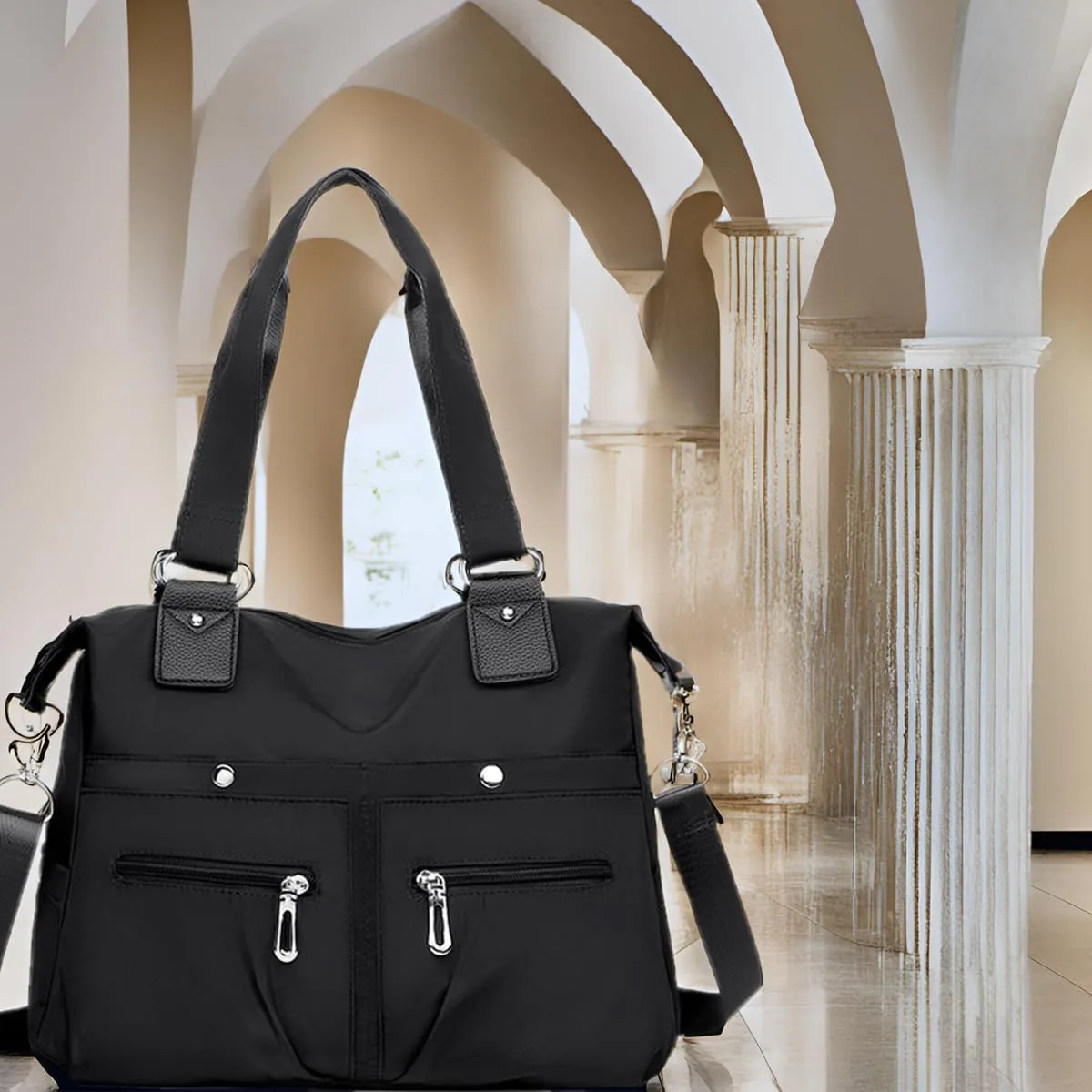 Nylon Waterproof Tote Bag,Large Capacity Waterproof Multi Pocket Shoulder Bag,Adjustable Shoulder Crossbody Bag.