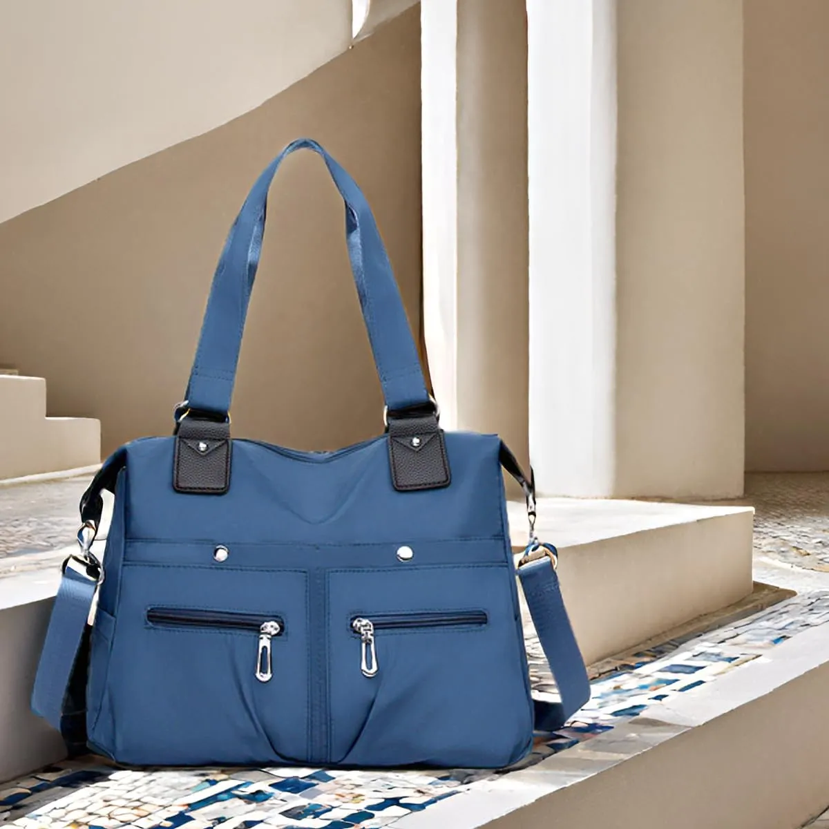 Nylon Waterproof Tote Bag,Large Capacity Waterproof Multi Pocket Shoulder Bag,Adjustable Shoulder Crossbody Bag.