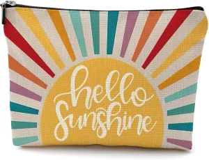 OHSUL Hello Sunshine Inspirational Makeup Bag,Boho Sun Colorful Sunshine Ray Cosmetic Bag Travel Pouch,Boho Travel Makeup Bag,Gifts for Boho Lovers Girls
