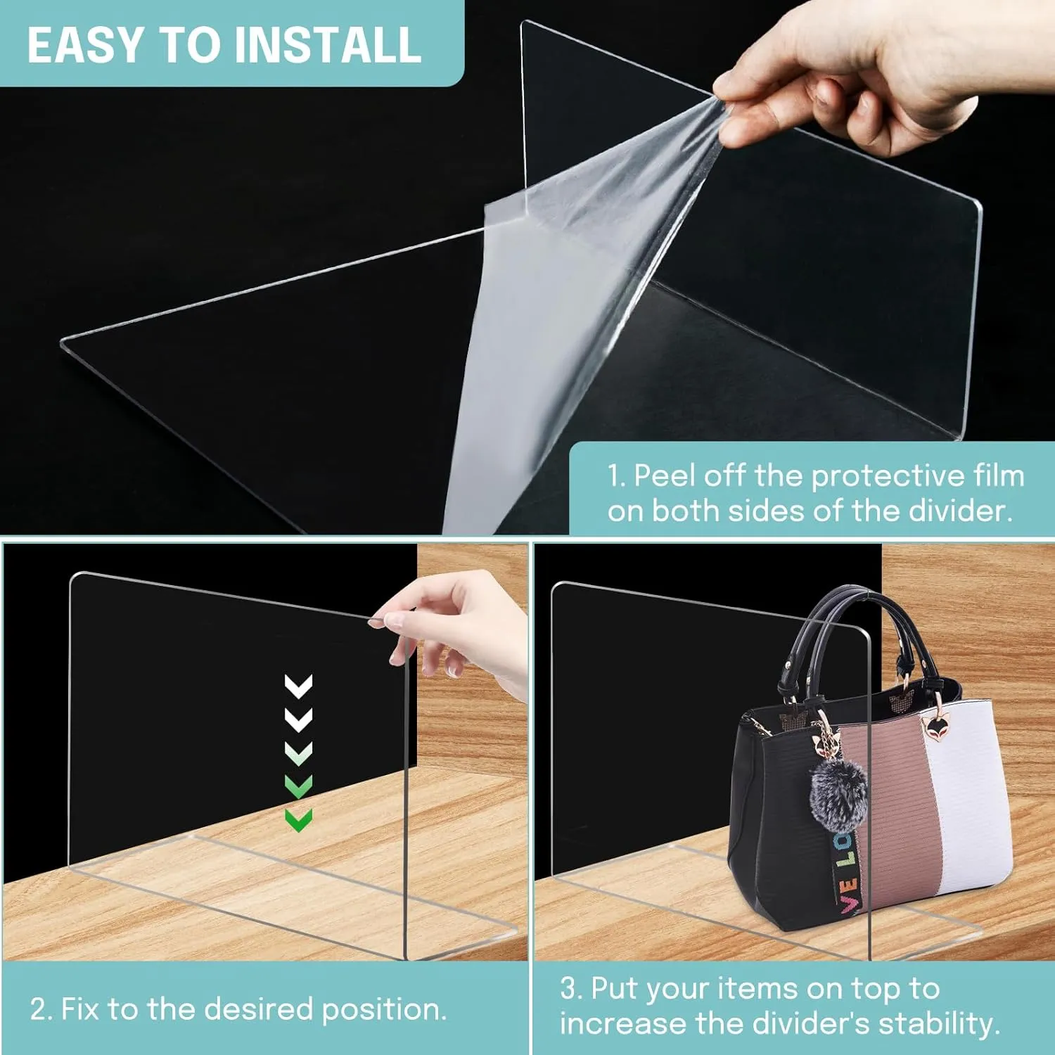 OKPOW Acrylic Shelf Dividers for Closet Organization: 12 Pack Tall Durable Clear Shelves Separators for Clothing Adjustable