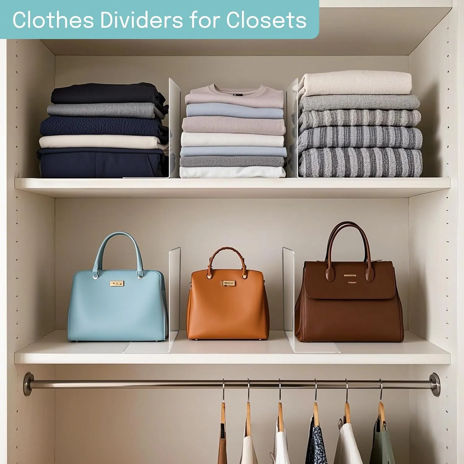 OKPOW Acrylic Shelf Dividers for Closet Organization: 12 Pack Tall Durable Clear Shelves Separators for Clothing Adjustable
