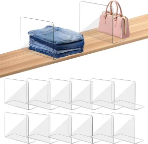 OKPOW Acrylic Shelf Dividers for Closet Organization: 12 Pack Tall Durable Clear Shelves Separators for Clothing Adjustable