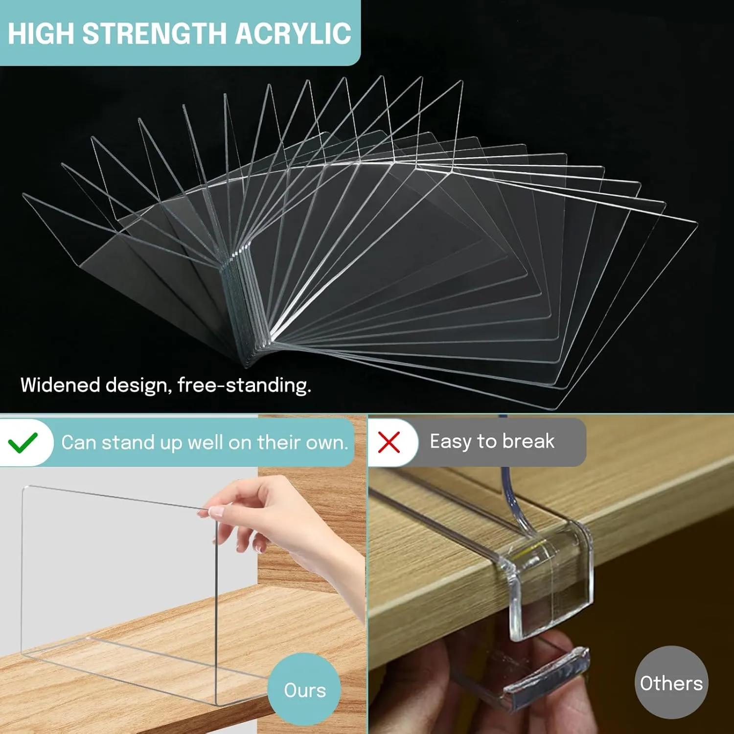 OKPOW Acrylic Shelf Dividers for Closet Organization: 12 Pack Tall Durable Clear Shelves Separators for Clothing Adjustable